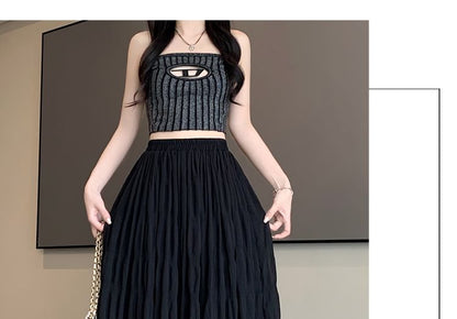 A-Line Waist Skirt Plain High Midi