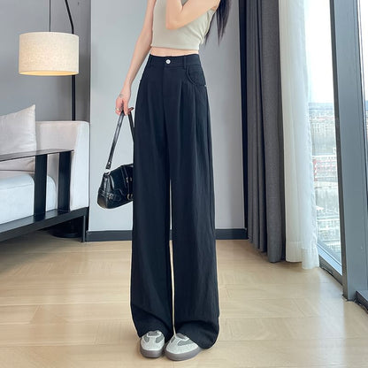 Rise (Various Slacks Designs) Plain Leg High Wide