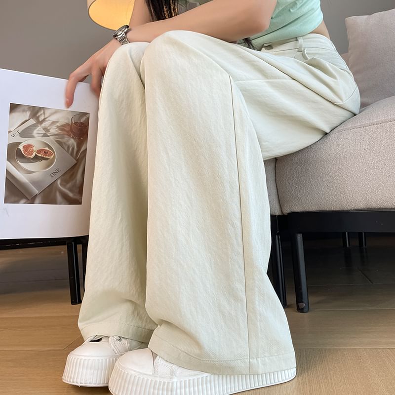 Rise (Various Slacks Designs) Plain Leg High Wide