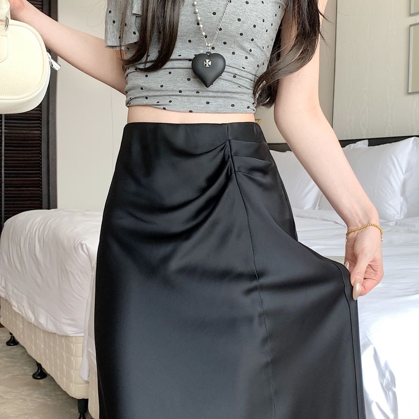 Waist A-Line High Midi Plain Skirt Ruched