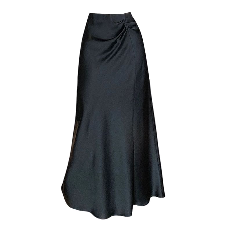 Waist A-Line High Midi Plain Skirt Ruched