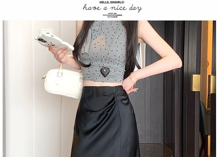 Waist A-Line High Midi Plain Skirt Ruched