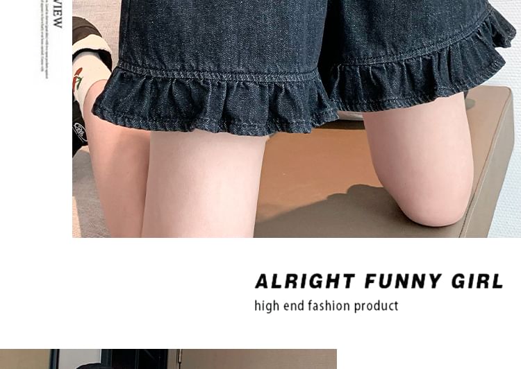 Denim Shorts Elastic Ruffle Waist Trim