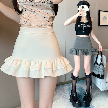 Ruffle Mini Trim Pencil Skirt Rise High