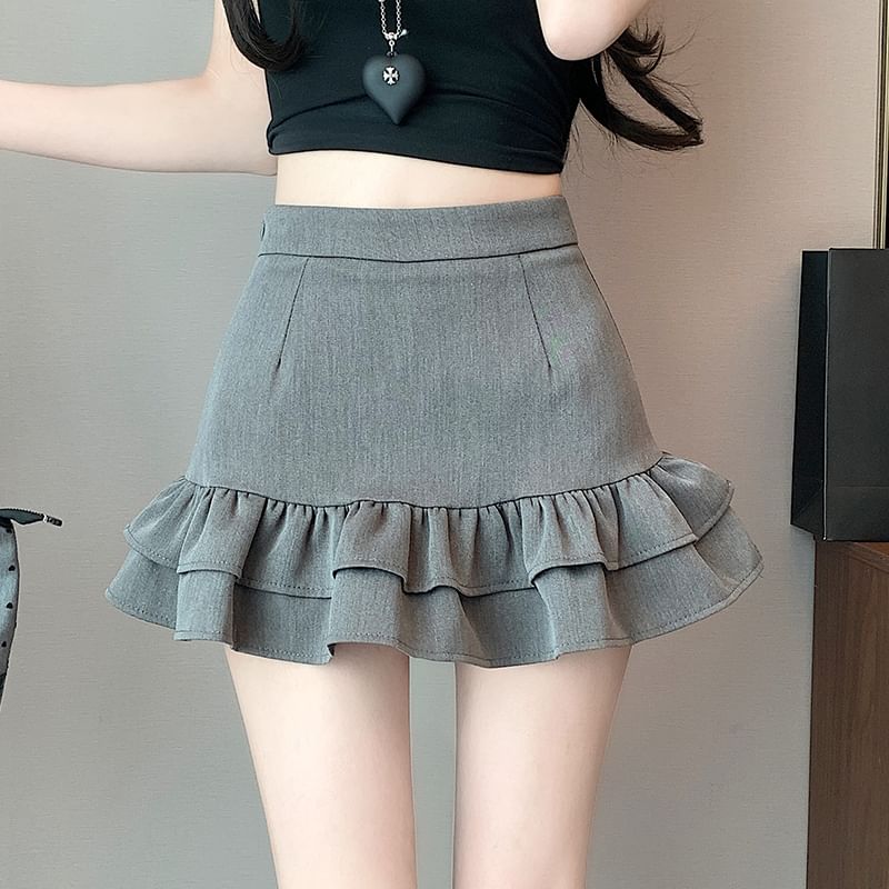 Ruffle Mini Trim Pencil Skirt Rise High