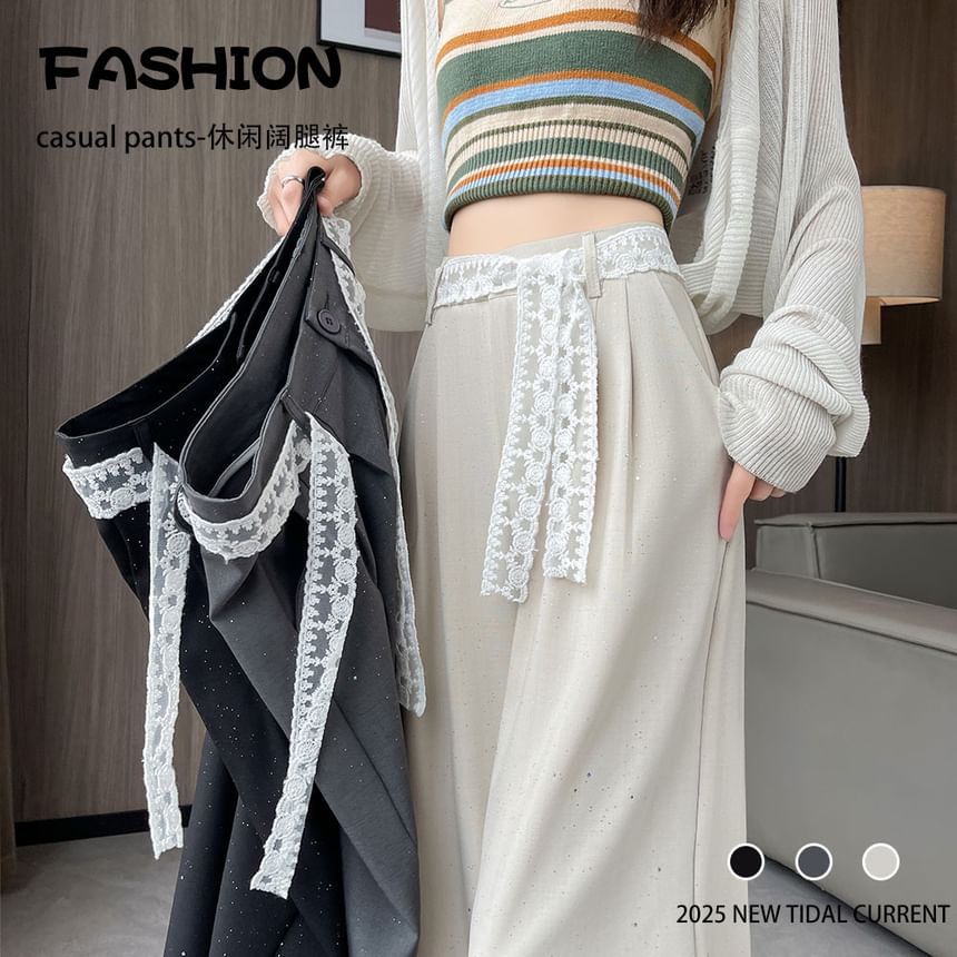 High (Various Panel Leg Wide Pants Waist Dress Sequin Lace Designs)