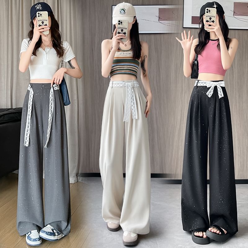 High (Various Panel Leg Wide Pants Waist Dress Sequin Lace Designs)