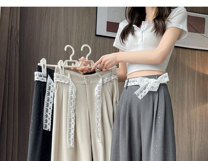 High (Various Panel Leg Wide Pants Waist Dress Sequin Lace Designs)