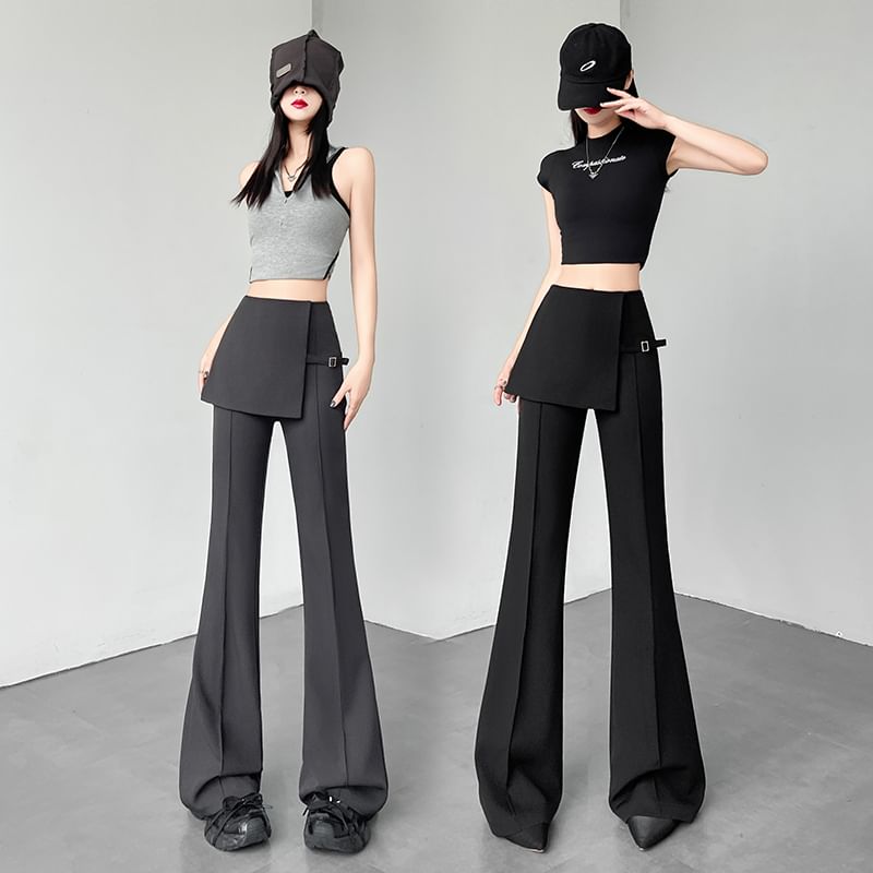 Waist Suit (Various High Designs) Buckled Flared Pants Overlay Skirt