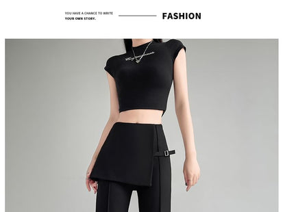 Waist Suit (Various High Designs) Buckled Flared Pants Overlay Skirt