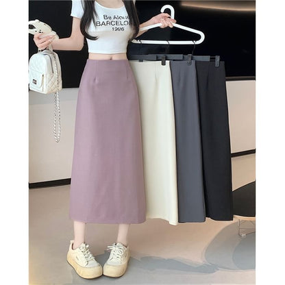 High Skirt Midi Plain Rise A-Line Slit