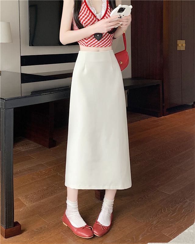 High Skirt Midi Plain Rise A-Line Slit