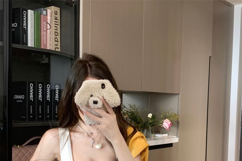 Cardigan Plain Top Front Knit Tie / Crop Ribbed Neck Contrast Tank Stitching Round