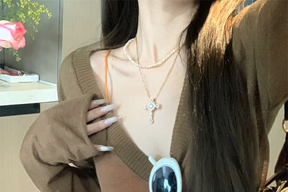 / Plain Knit Bralette Top V-Neck Long-Sleeve