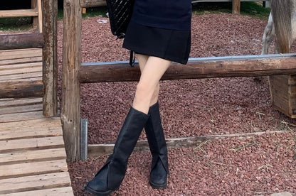 Short Waist Plain / Skirt Round Sweater Collared Shirt Sleeve A-Line Mini Neck Vest High