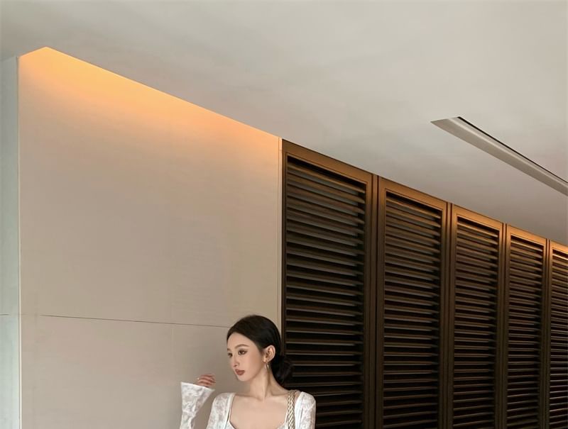 A-Line Jacquard / Bolero Maxi Floral Dress Spaghetti Strap