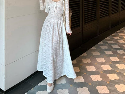 A-Line Jacquard / Bolero Maxi Floral Dress Spaghetti Strap