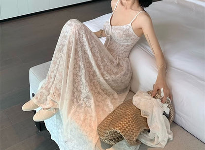 A-Line Jacquard / Bolero Maxi Floral Dress Spaghetti Strap