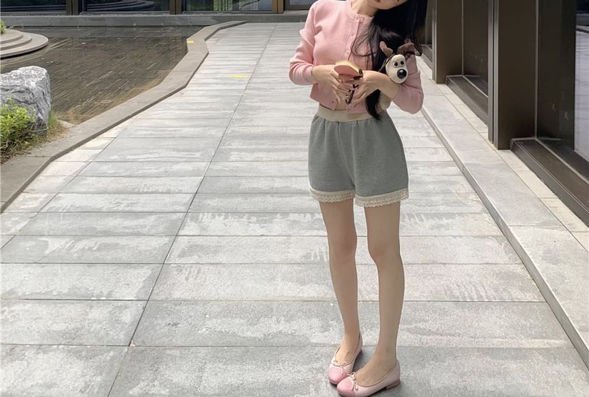 Camisole / Top Shorts Waist Neck Padded V-Neck High Lace Panel Round Sweat Cardigan Plain