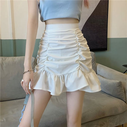 Pencil Skirt High Plain Ruched Mini Waist