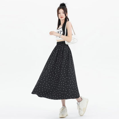 A-Line Skirt Dotted Elastic Waist Midi