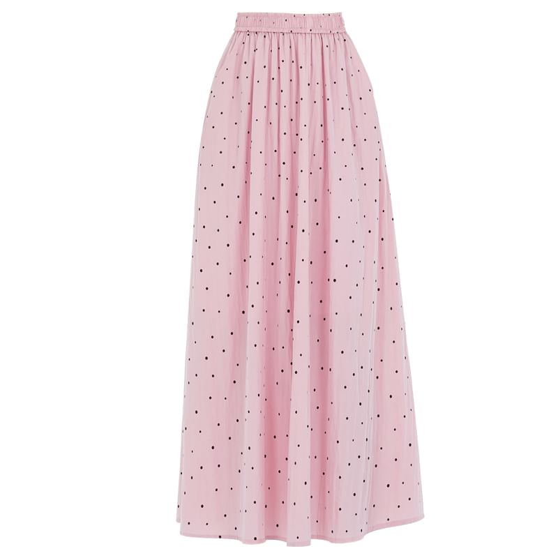 A-Line Skirt Dotted Elastic Waist Midi