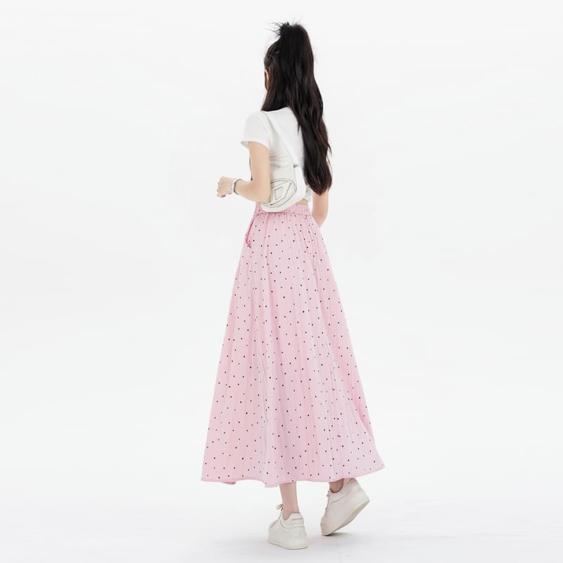 A-Line Skirt Dotted Elastic Waist Midi