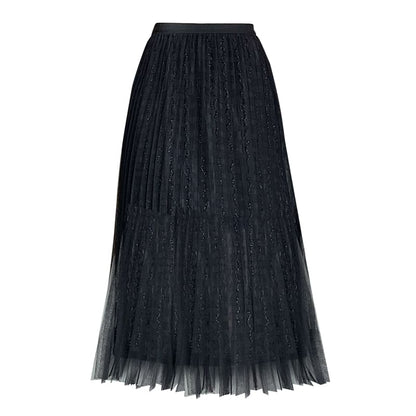 Waist A-Line Midi High Accordion Mesh Skirt Plain Pleated