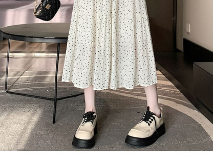 Waist Dotted Midi Skirt A-Line Elastic Tiered