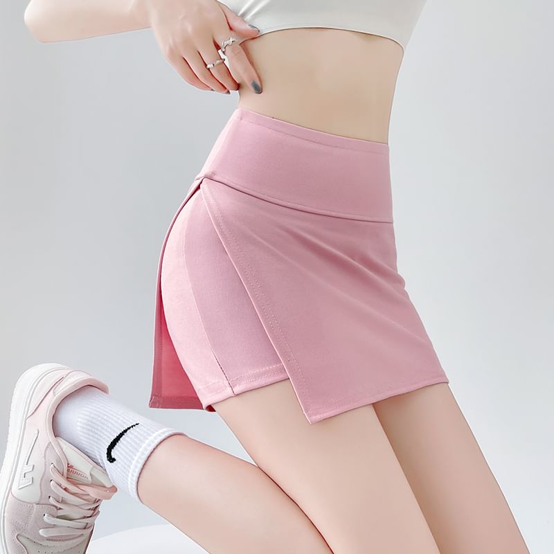 High Skort Slit Waist Plain