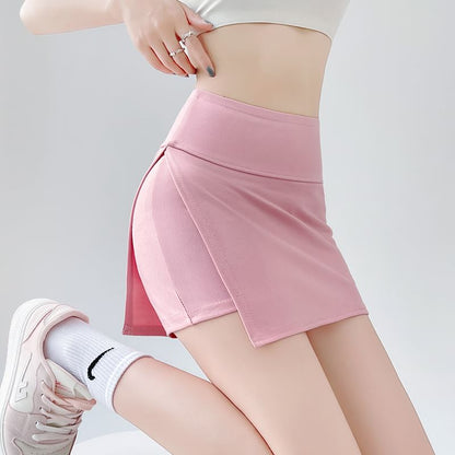 High Skort Slit Waist Plain