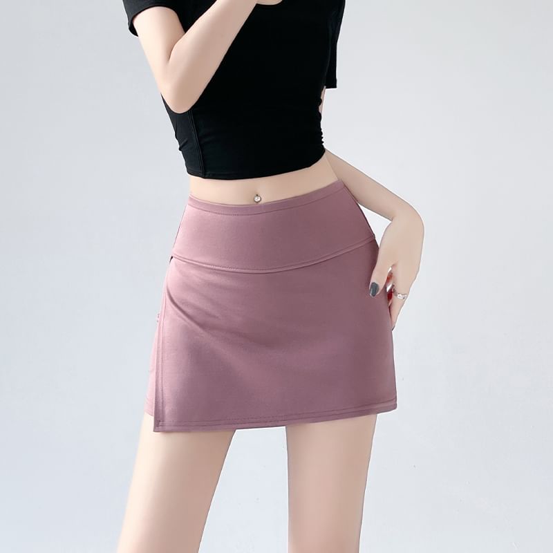 High Skort Slit Waist Plain