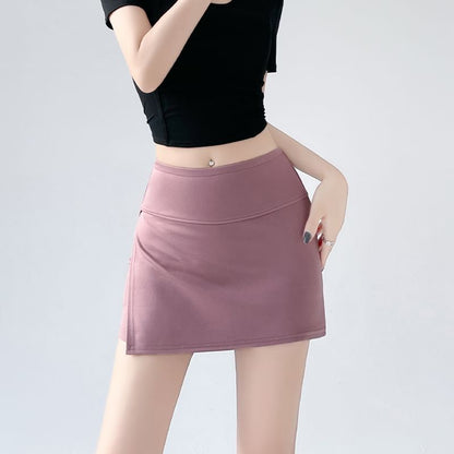 High Skort Slit Waist Plain