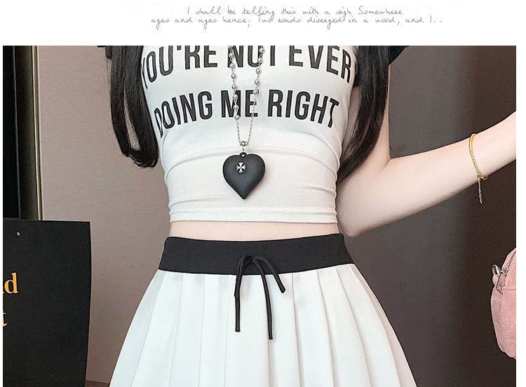 Drawstring Waist Pleated Trim Skirt A-Line Mini Contrast