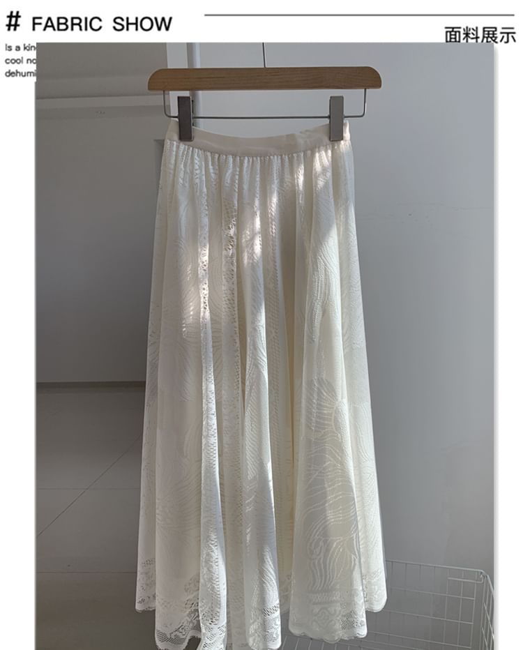 A-Line High Waist Lace Trim Floral Maxi Skirt