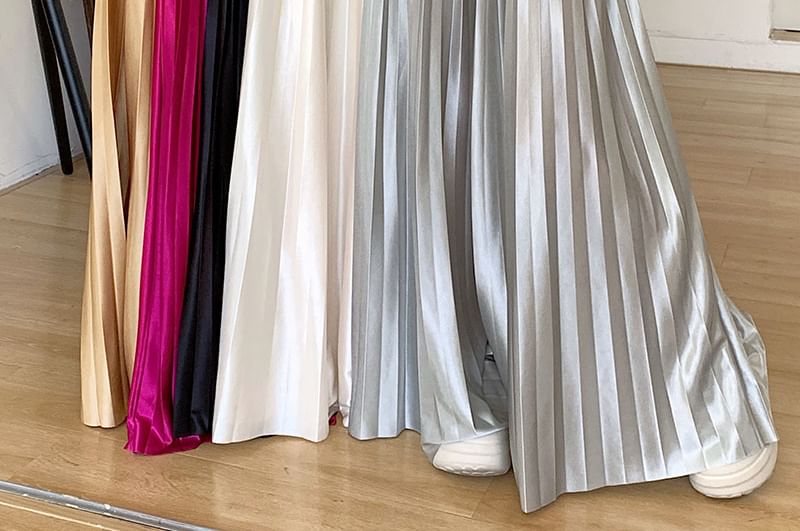 Maxi Plain Skirt Accordion A-Line High Pleated Waist