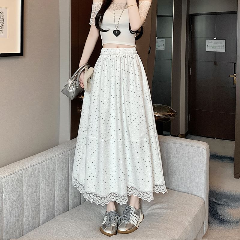 Trim A-Line High Dotted Rise Skirt Maxi Lace