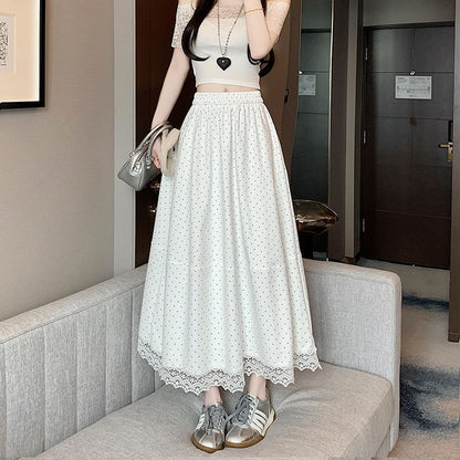 Trim A-Line High Dotted Rise Skirt Maxi Lace