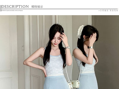 Lace High Skirt Plain Waist Trim Mini Pencil