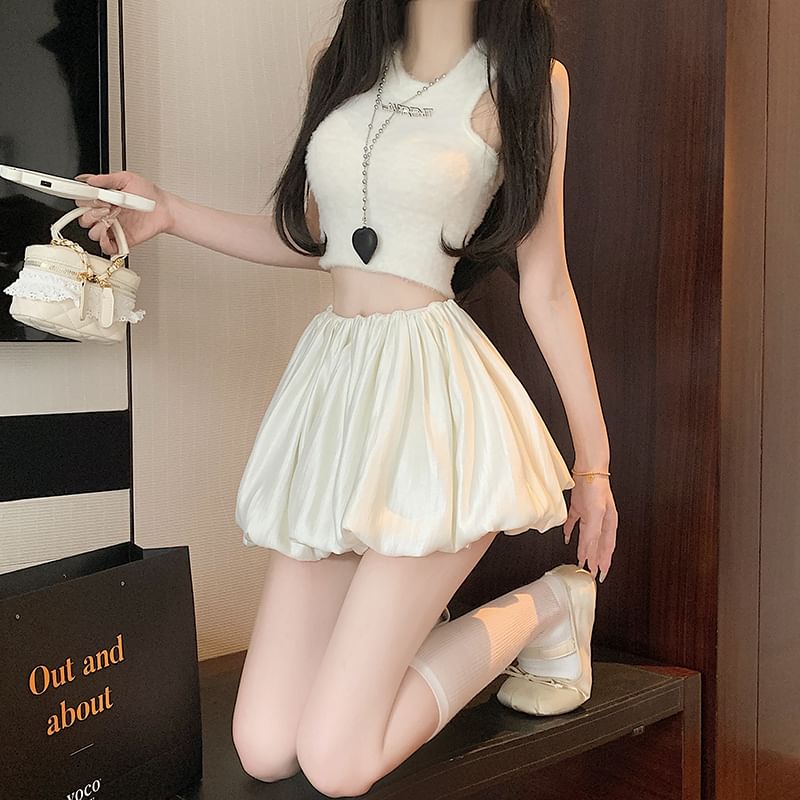 Waist Plain Mini Skirt A-Line Ruched High