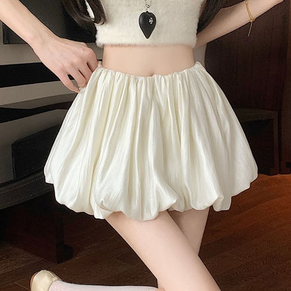 Waist Plain Mini Skirt A-Line Ruched High