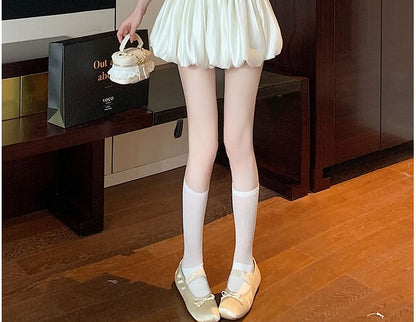 Waist Plain Mini Skirt A-Line Ruched High