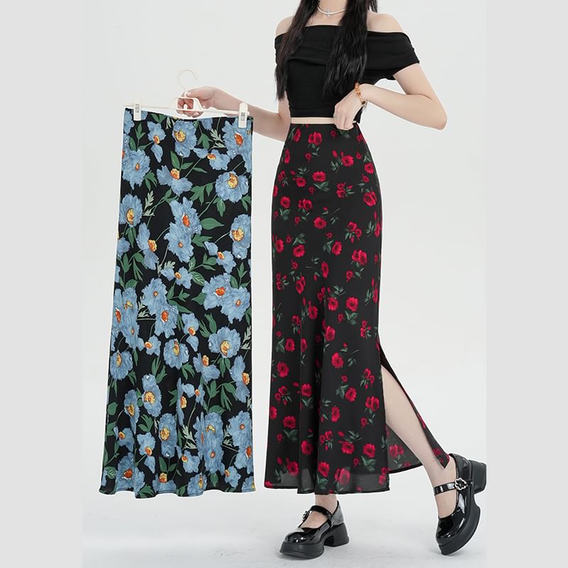 A-Line High Maxi Floral Skirt Waist