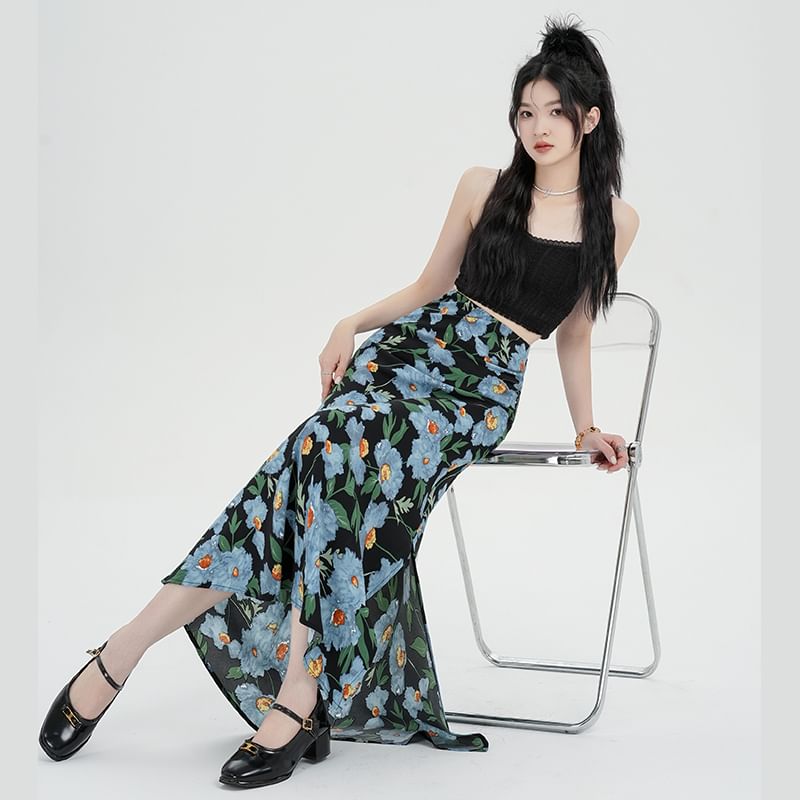 A-Line High Maxi Floral Skirt Waist