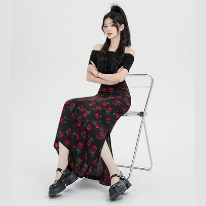 A-Line High Maxi Floral Skirt Waist