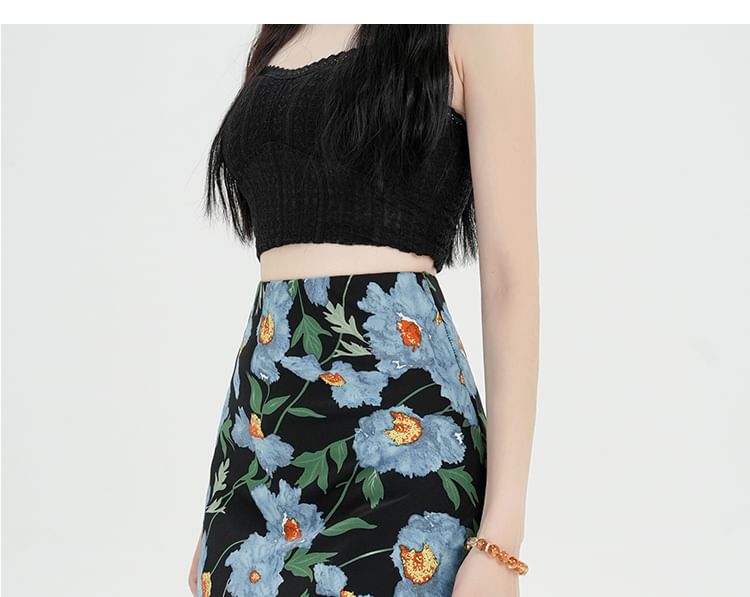 Waist Floral Skirt Maxi A-Line High