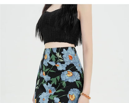 Waist Floral Skirt Maxi A-Line High