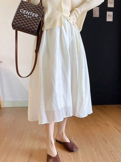 Plain A-Line Skirt High Midi Rise