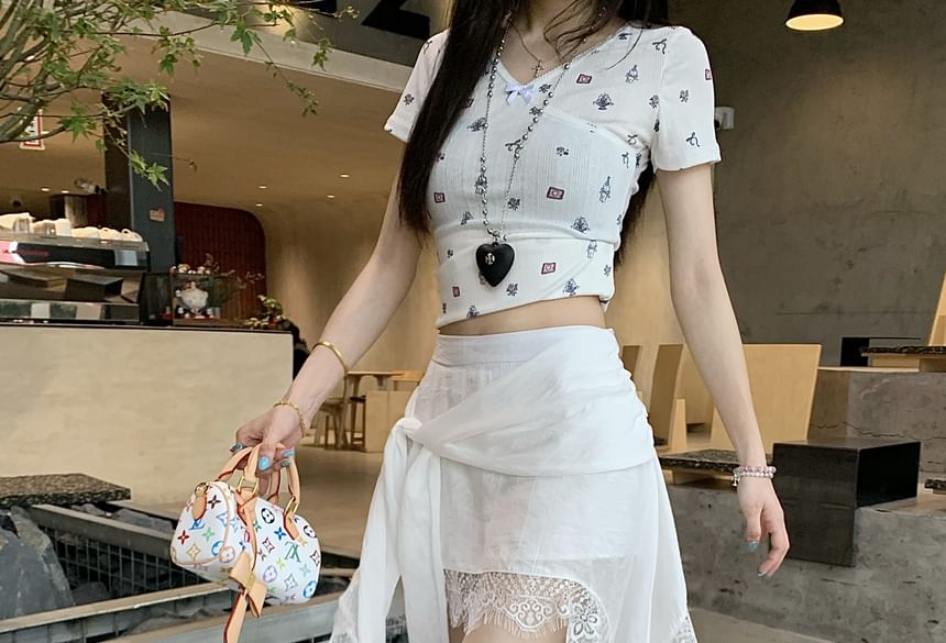 Skort Waist Trim High Plain Asymmetrical Lace Wrap