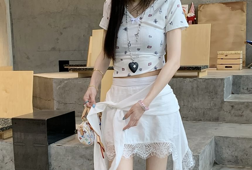 Skort Waist Trim High Plain Asymmetrical Lace Wrap